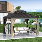 Gazebo 10' x 12' with Mosquito Net and Privacy Sidewalls, Patio Aluminum Permanent Gazebo, All Weatherproof Outdoor Hardtop Metal Gazebos，for Patio, Garden, Parties, Backyard,Lawn.