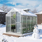Aoodor 6 x 8 Ft Walk-in Greenhouse with Gutter, Polycarbonate and Heavy-Duty Aluminum Frame, Adjustment Skylight and Lockable 2-Sided Door for Patio, Outdoor, Yard, Lawn Use, Silver
