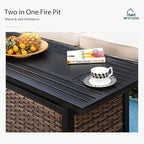 MFSTUDIO 4 Pieces Outdoor Patio Furniture Set, Metal Outdoor Conversation Set, Rattan Wicker Patio Sectional Set with 2 x Swivel Single Sofa, 3-Seat Sofa, 1 x Fire Pit Table, Grey