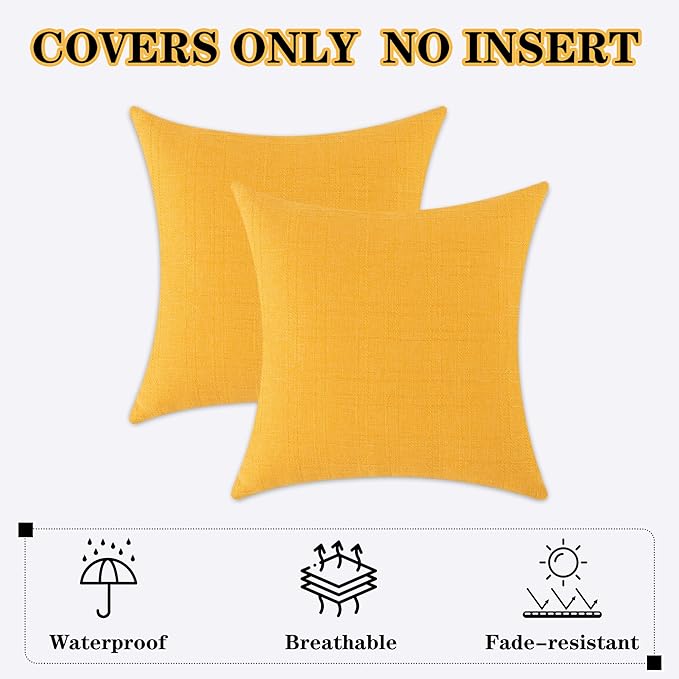 Kevin Textile Pack of 2 Outdoor Waterproof Pillow Covers - Decorative Farmhouse Throw Pillow Covers for Couch, Patio, Tent, Bed, Sofa, Living Room - 24x24 Inch Sunflower Yellow