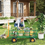Versatile Garden Cart for Lawn and Yard with Heavy Duty Steel, 1200 Lbs Capacity Mesh Steel Garden Cart Folding Utility Wagon with Removable Side Panels, Long Handle, 10" Tires - Green and Orange