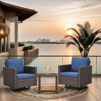 Outdoor Swivel Rocker Patio Chairs ： Swivel Patio Chairs Set of 3 Patio Swivel Chairs Patio Swivel Rocker Chair with Wide Wicker Armrests, Brown / Blue