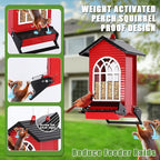 Squirrel Proof Bird Feeder for Outdoors,5LB Large Capacity,Metal Wild Bird Seed Feeder with Bilateral Weight-Activated Perches for Outside Hanging,Finch,Cardinal,Blue Jay,Garden Decoration,Red