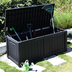 Modern-Depo 120 Gallon PP Deck Box Waterproof Outdoor Storage Box with Lockable Lid, Bench Organization Container for Patio Furniture Cushions, Garden Tools, Pool Supplies, Black