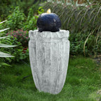 Modern Ball Fountains Outdoor Indoor Cast Stone Sphere Zen Fountain with LED Lights Round Water Features Decor for Garden Patio Living Room Office Black and White 25.6” High