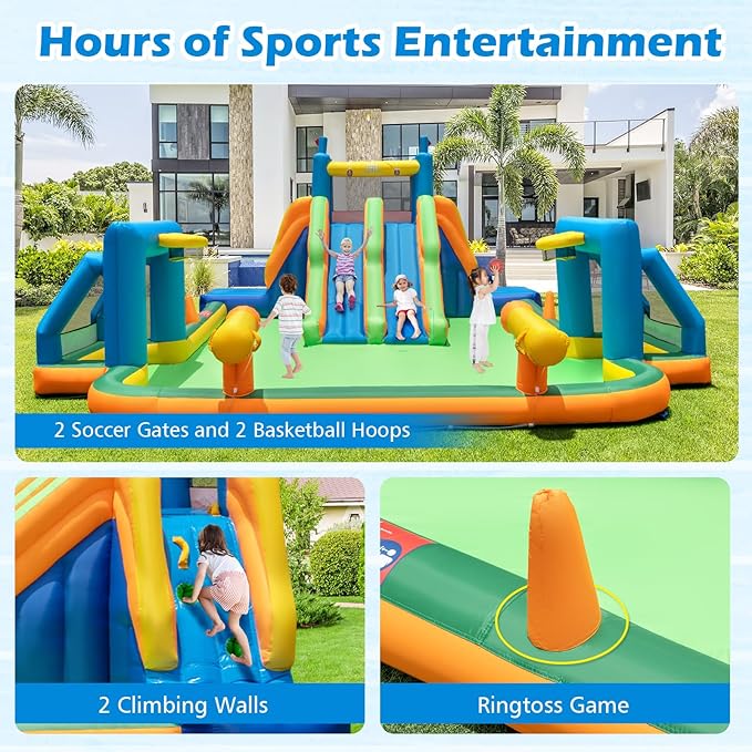BOUNTECH Inflatable Water Slide, 19x17FT Mega Waterslide Park Dual Long Slides for Racing Fun w/Dual Climbing Wall, Large Splash Pool, Water Slides Inflatables for Big Kids and Adults Outdoor Backyard