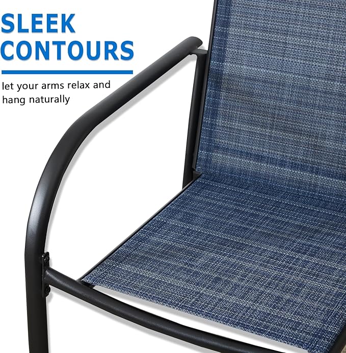 Outdoor Dining Chairs Set of 4, Stackable Patio Chairs with Textilene Fabric, Lightweight Garden Chairs for Poolside, Backyard, Camping, Dark Blue