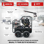 SAMTMAX SM4000 Professional Hot & Cold Pressure Washer, 4000 PSI, 4.0 GPM, Gas Powered, Diesel Heated up to 212°F