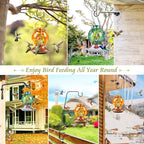 BOLITE Hummingbird Feeder, Hand Blown Glass Hummingbird Feeders for Outdoors Hanging, with Ant Moat and 5 Feeding Ports, 20 Ounces, Meshy Texture Ball Shape Bottle, Orange, Gifts for Women Men