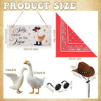 4pcs Western Cowboy Porch Goose Outfits, Silly Goose on The Loose Hangings Sign Cowboy Hat Bandana Glasses for 17 or 23 inches Statue Outdoor Patio Yard Lawn Art (Brown, Red)