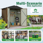 Flamaker 6x4 FT Storage Shed Waterproof Metal Garden Shed with Lockable Door Utility Tool Shed Outdoor Storage for Backyard, Patio and Lawn, Brown