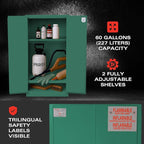 FireKing Green Flammable Safety Cabinet, Pesticides Flammable Storage Cabinet, 60 Gallon Steel Safety Cabinets with Manual Door for Commercial, Industrial & Home Use, 34" x 34" x 65"