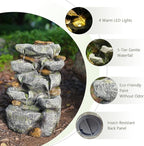 Solar Powered Water Fountain, 5 Tier Cascading Stone Design Feature Outdoor Fountains Waterfalls with Light, Pump Solar Panel for Patio, Deck, Porch, Backyard Home Decor,19.3" H