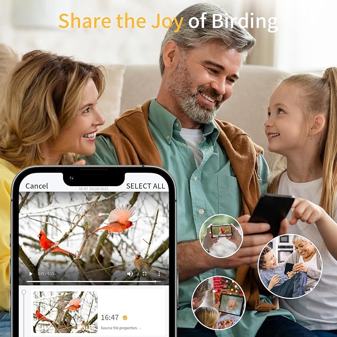 Bird Feeder with Camera,Bird House with Cam for Outside Solar Powered,Weatherproof for Garden,Yard & Lawn,2.4G WiFi Enabled,AI Birds ID,Auto-Records 1080p Videos to Cloud,Thoughtful Gift for Seniors