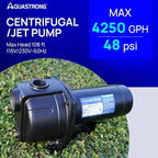 AQUASTRONG 1.5 HP Shallow Well Jet/Centrifugal Pump, 4250 GPH, 115/230V, Durable Cast Iron Booster Pump for Lawn Sprinkler, Garden Irrigation