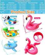 4 Pack Inflatable Pool Floats for Toddler Age 3-7 Animal Swim Tube Rings for Kids Infant Baby Ride on Beach Floaties with Safety Seat&Handle for Summer Lake Pool (Flamingo, Turtle, Whale, Dalmatian)