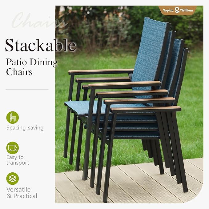 Sophia & William Patio Dining Set 9 Pieces, Patio Table and Chairs Set for 8, 83"x 39" Large Rectangular Metal Dining Table and 8 x Lightweight Aluminum Stackable Chairs (Blue)