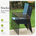 Sophia & William Outdoor Dining Set 7 Pieces, 6 x Aluminum Patio Dining Chairs and Large 64" Metal Dining Table, Space-Saving and Lightweight for Patio Lawn Garden (Blue)