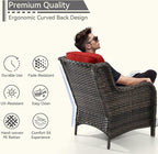 7 Pieces Outdoor Patio Conversation Set, Wicker Furniture Set Includes 3-Seat Sofa, Patio Rattan Dining Chair Set of 4, 2 Ottomans, for Porch, Yard, Mixed Brown Rattan, Red