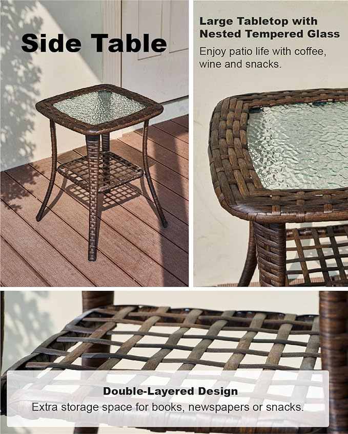 HILLGA Luxury Patio Furniture Set with 6-inch Thick Cushion, Outdoor High Back Swivel Rocker Patio Chairs, 3PCS Wicker Conversation Set for Deck Yard and Poolside, Dark Grey (V2)