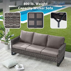 5 Piece Wicker Patio Furniture Set - Outdoor Swivel Rocker Chairs Set with 3 Seat Sofa and Ottomans, Small Patio Conversation Sets Proch Furniture for Balcony Deck - Grey/Grey