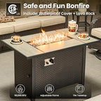 ovios 5 Pieces Patio Furniture Set, Outdoor Wicker Sofa Couch with Swivel Chairs 42" Fire Pit Table, High Back All Weather Modern Conversation Sets, Brown Rattan, Beige