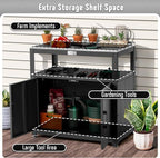 Garden Potting Bench with Storage Cabinet,Outdoor Gardening Table & Work Bench for Plants, Horticulture,Outdoor Workstation with Stainless Steel Tabletop,Outdoor Work Table