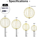 LIGHTSHARE 12IN 96LED Light Ball Yard Decoration Pathway Lights Sphere Light with Fold Flat Metal Frame Indoor Outdoor Waterproof Garden Lights, Plug in
