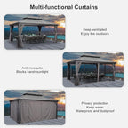 PURPLE LEAF 12' X 16' Permanent Gazebo with Light Hardtop Roof for Outdoor Lawn and Garden Pavilion Grey