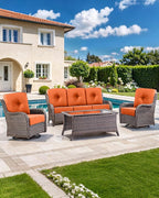 Luxury 22x24/22x25 6-Inch Outdoor Cushions for 5 Peice Patio Furniture Set - Set of 5 Water Repellent Pillow for Wicker Rocking Swivel Chairs Loveseat Couch Sectional Sofa - Orange