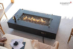Elementi+ | Bundle Positano Gas Fire Pit Cast Concrete 60" Rectangular Fire Table, Outdoor Fire Pit Electronic Ignition | Canvas Cover, Fire Glass and Burner Lid Included | Dark Gray | Natural Gas