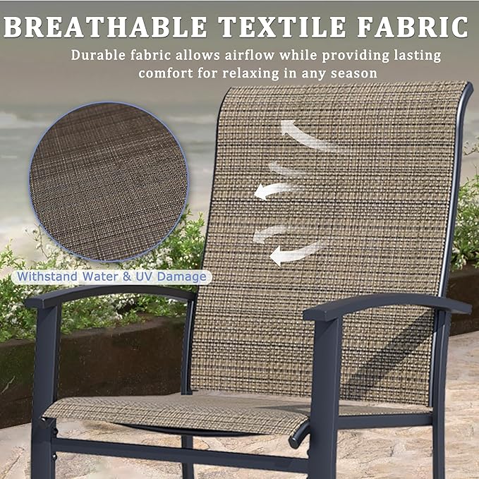 Outdoor Dining Chairs Set of 2, Stackable Patio Chairs with Metal Frame & Textilene Fabric, Perfect for Patio Garden Deck, Mocha