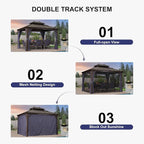 PURPLE LEAF 10' X 12' Hardtop Gazebo Canopy with Netting and Curtains for Outdoor Deck Backyard Heavy Duty Sunshade Outside Metal Patio Permanent Pavilion