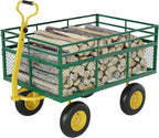 3-in-1 Heavy-Duty Steel Garden Cart, 1400 Lbs Garden Wagon, with 13 Inch All-Terrain Tires and Removable Mesh Side Panels, 180° Rotating Handle, Metal Multi-Function Carts, Outdoor Gardens Wagon Cart