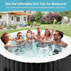 4-6 Person Inflatable Hot Tub, 264Gal Round Portable Blow up Hot Tub, Leak-Proof PVC Outdoor Spa with 130 Air Jets, Heater Pump and Insulated Cover, 82” X 82” X 25