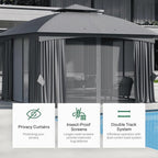 Heavy Duty Gazebo, 11 x 13 Ft Outdoor Patio Pavilion with Galvanized Steel Metal Frame and Double Roof, Curtain and Netting Included, for Outside, Garden, Yard & Lawn