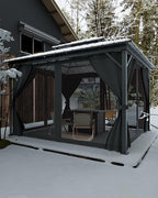 12x14 Ft Hardtop Gazebos with Heavy Duty Double Roof, Nettings and Curtains Galvanized Steel Outdoor Gazebos for Patio, Backyard, Deck, Lawn (Grey)