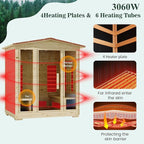 4 Person Outdoor Infrared Sauna - 3D Fast Heating Home Spa Sauna w/Chromotherapy Light, Wooden Sauna Room Kit w/Bluetooth Speaker (CE Certified,220V)