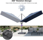 PURPLE LEAF 8' X 8' Swivel Outdoor Patio Aluminum Umbrella with Base Left-right Tilting Cantilever Offset Umbrella with UV Resistant Heavy Duty Fabric for Deck Pool Patio Backyard, Ocean Slate