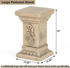 19" Tall Garden Pedestal Stand with Bow Design, Heavy Duty Magnesium Oxide Plinth, Weatherproof Outdoor Pedestal for Sculptures, Flower Pots, Decor – Sturdiness Plinth Base Statue Riser