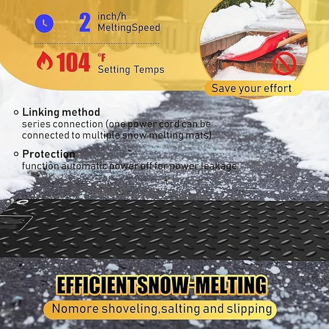 Heated Snow Melting Mats for walkways Stairs- Outdoor Heated Mats- Non-Slip Electric Heated Foot Mats for Winter Snow Removal- Heated Snow Melting Mat for Stairs garages Driveway (10in x 48in)
