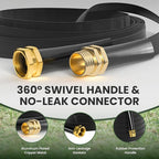 Giraffe Tools Garden Hose 50FT Lightweight Lay Flat Water Hose Kink Free Flexible Hose with 9 Spray Function Nozzle, Black