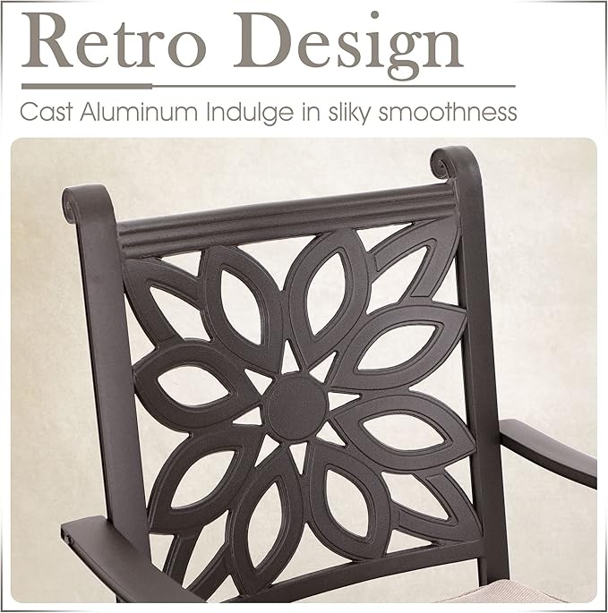 MFSTUDIO Retro Cast Aluminum Patio Dining Set with 6 Swivel & Rock Chair and 1 54" Round Outdoor Dining Table, Outdoor Table and Chairs Set of 6