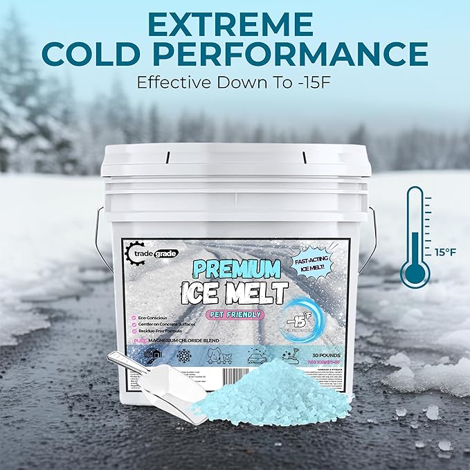 Ice Melt for Snow Pet Friendly - Fast Acting Magnesium Chloride Ice Melt Salt, Snow Salt 30lb Bucket with Scoop