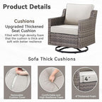 Patio Furniture Set, 6 Pieces Outdoor Wicker Rattan Sofa Couch with Swivel Rocking Chair,Side Table and Comfy Cushions, All Weather Patio Conversation Sets, Suit for Porch Deck