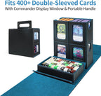 AFIING Commander Deck Box for MTG, Holds 400+ Double-Sleeved Cards, 4 Removable Deck Cases with Display Window, Dice Tray/Handle,Trading Card Storage Organizer/Dividers for TCG (Black Cyan)