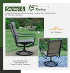 Sophia & William Patio Dining Set 5 Pieces Outdoor Furniture Set for 4 Patio Swivel Chairs Textilene Padded with 1 Metal Umbrella Table 6 Person for Lawn Garden