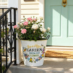 Set of 2 Sweet Bee Garden Metal Planter Buckets, Rustic Farmhouse Flower Pots with Handles, Decorative Indoor Outdoor Gardening Containers for Succulents, Herbs, Home & Porch Decor