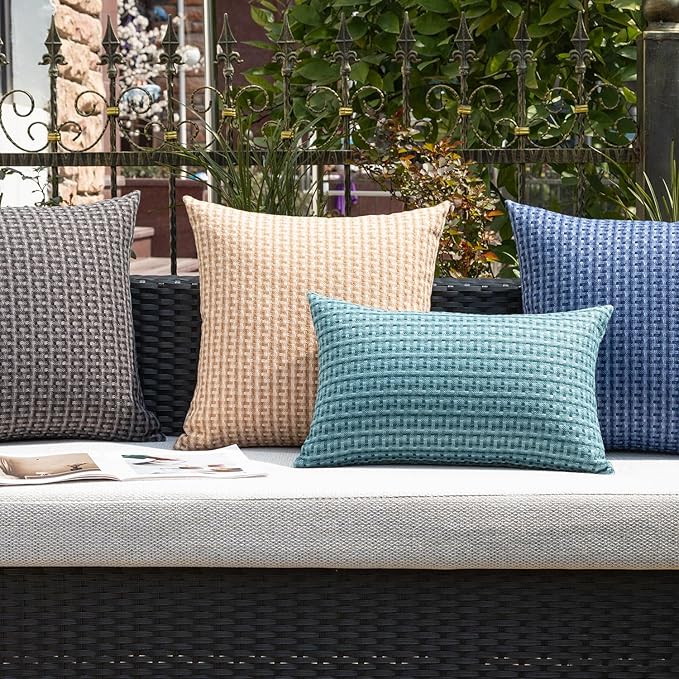 Kevin Textile Outdoor Waterproof Throw Pillow Covers Pack of 2 Farmhouse Decorative Cushion Covers for Garden Patio Tent Balcony Bench Couch Sofa 12x20 Inch, Teal