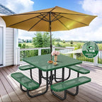47'' Heavy-Duty Metal Picnic Tables with Umbrella Hole, Outdoor Steel Heavy Duty Commercial Grade Black Table, Outdoor Bench Set for Lawn, Patio, Park, Yard, Garden, Porch (Set C, Square)